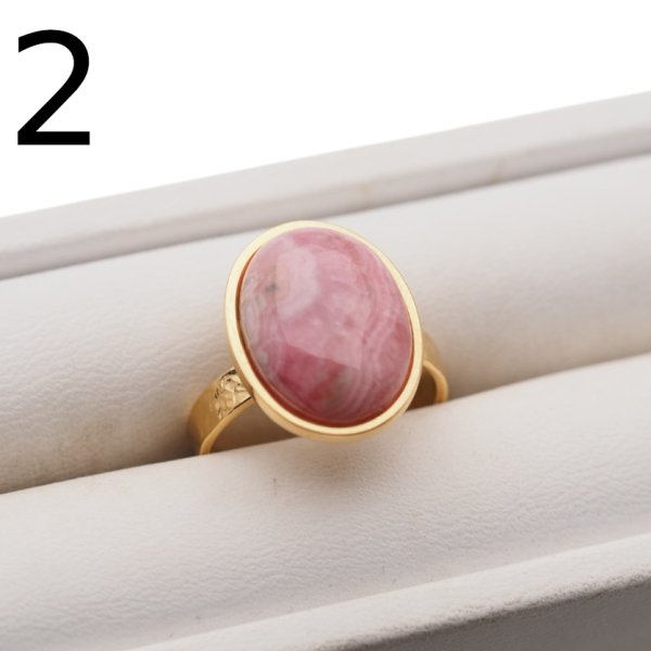 Rodochrozyt i srebro(podwójnie złocone)- pierścionek owal z regulacją (różne rozmiary)