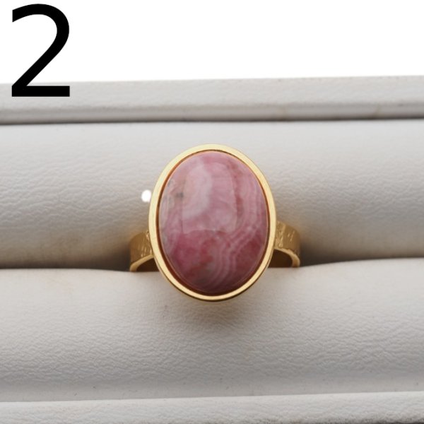 Rodochrozyt i srebro(podwójnie złocone)- pierścionek owal z regulacją (różne rozmiary)