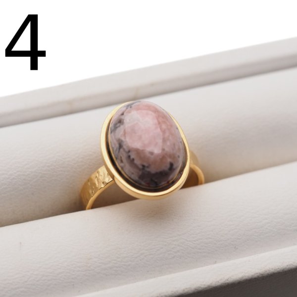 Rodochrozyt i srebro(podwójnie złocone)- pierścionek owal z regulacją (różne rozmiary)