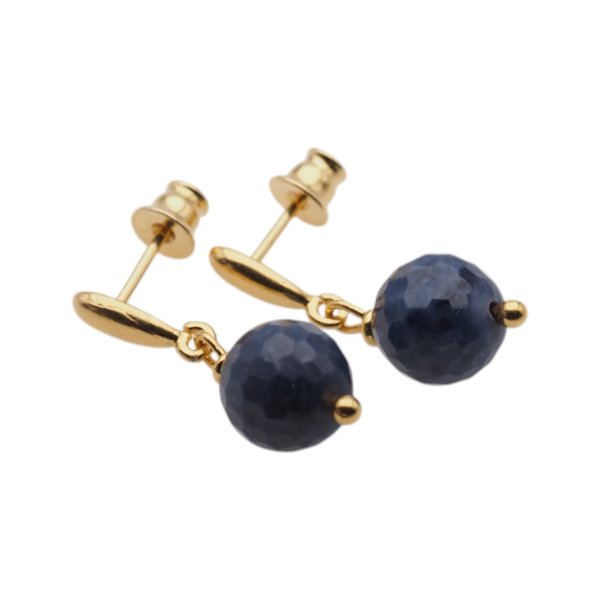 Szafir w srebrze złoconym - kolczyki fasetowane kulki