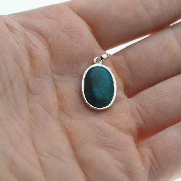 Chryzokola 15x11mm i srebro - zawieszka owal