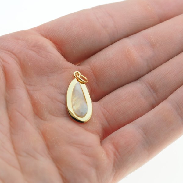 Kamień Księżycowy łza i srebro złocone - wisiorek