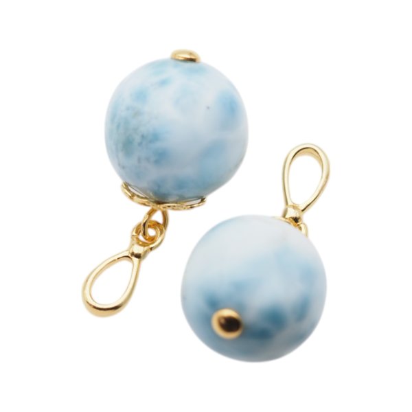 Larimar i srebro złocone - wisiorek kulka 15mm