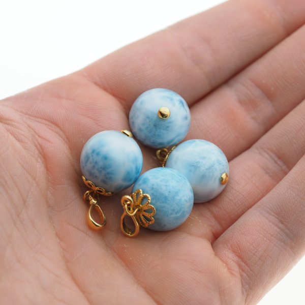 Larimar i srebro złocone - wisiorek kulka 15,5mm