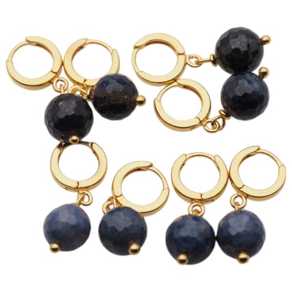 Szafir w srebrze złoconym - kolczyki fasetowane kulki