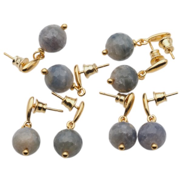 Szafir w srebrze złoconym - kolczyki fasetowane kulki