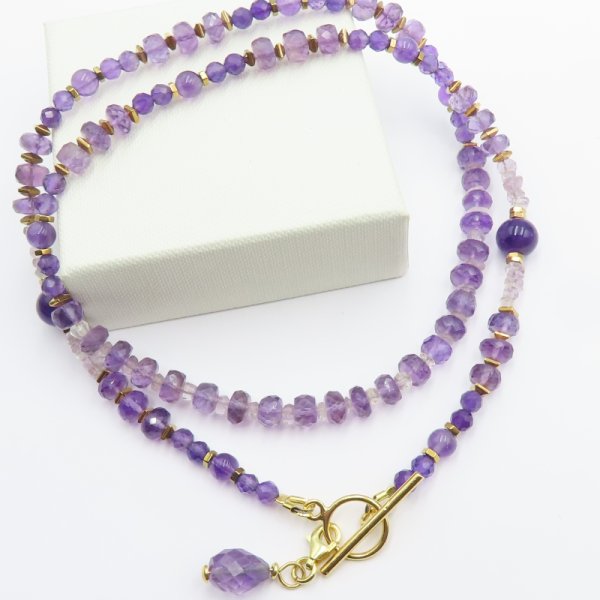 Ametyst i Hematyt  w srebrze złoconym - naszyjnik 