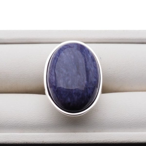 Czaroit i srebro - pierścionek owal (Rozmiar Jubilerski 14) z regulacją