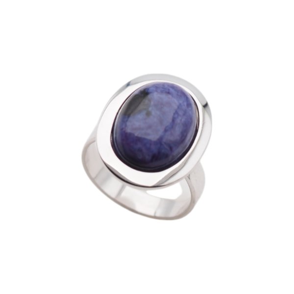 Czaroit i srebro rodowane - pierścionek owal (rozmiar jubilerski 16) +/- 2 rozmiary regulacji