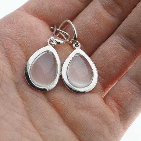 Kwarc różowy w srebrze - kolczyki łzy