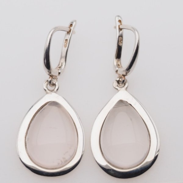 Kwarc różowy w srebrze - kolczyki łzy