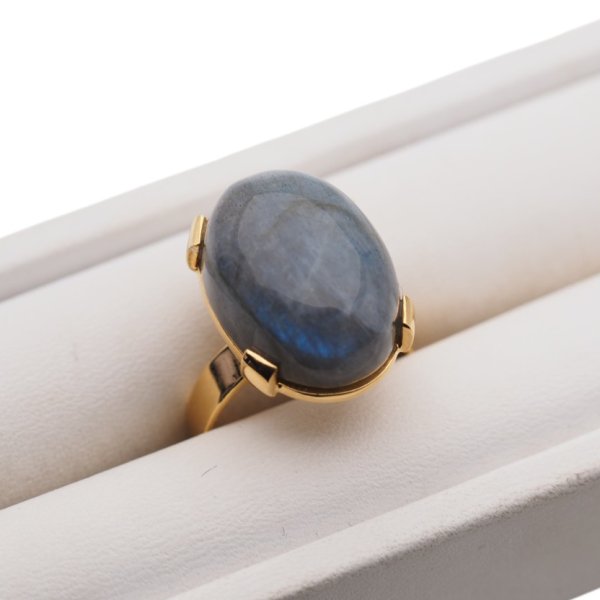 Labradoryt i srebro(podwójnie złocone) - pierścionek owal