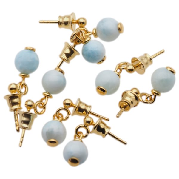 Larimar w srebrze złoconym - kolczyki kulki, wiszące sztyfty