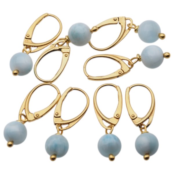 Larimar w srebrze złoconym - kolczyki kulki