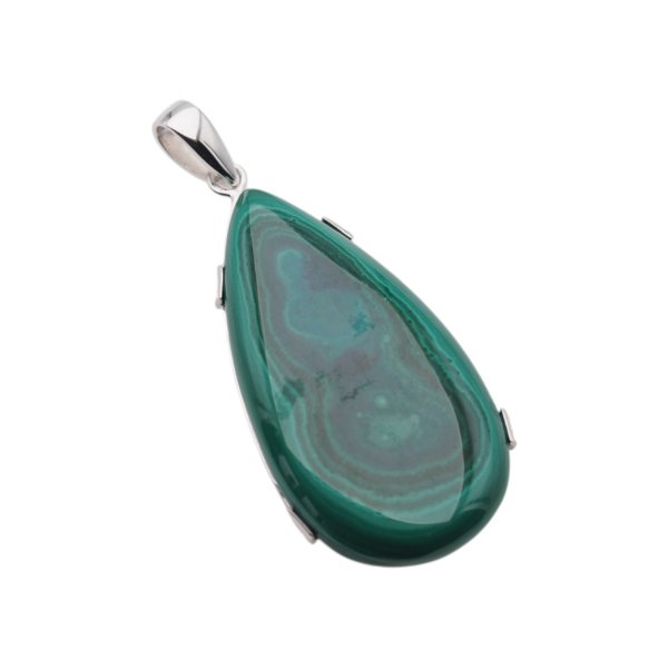 Malachit i srebro rodowane - zawieszka łza