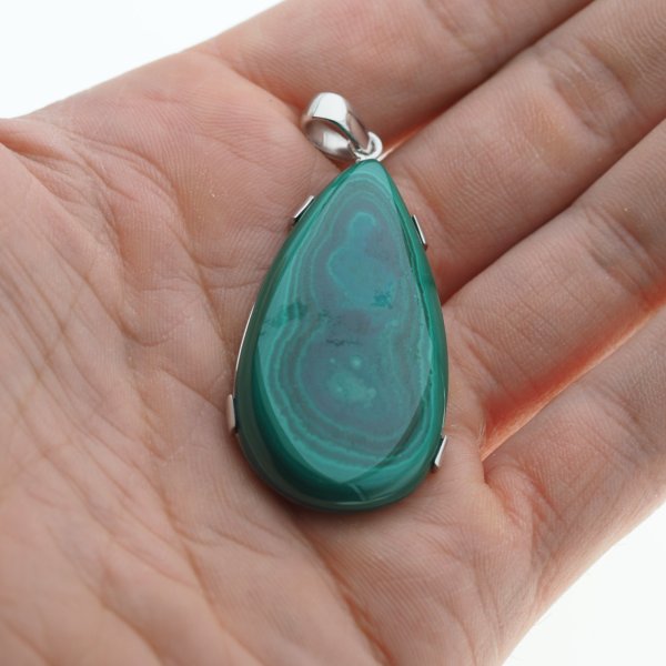 Malachit i srebro rodowane - zawieszka łza