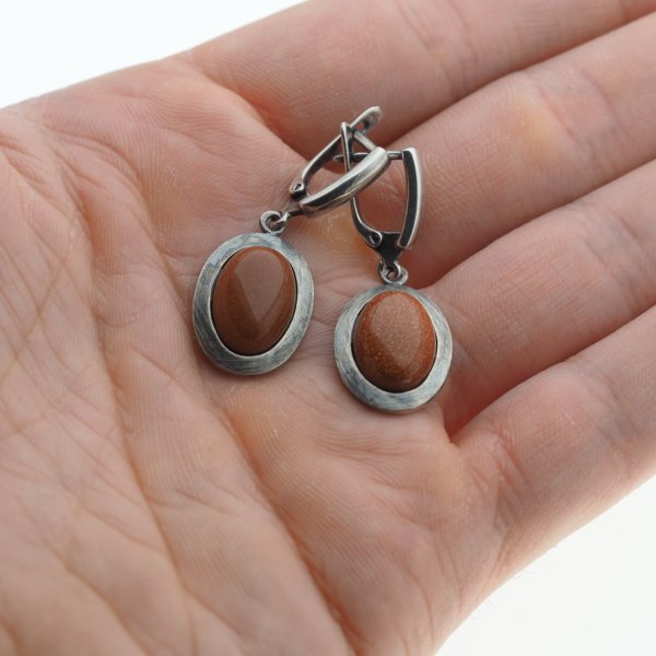 Piasek Pustyni w srebrze oksydowanym - kolczyki owale