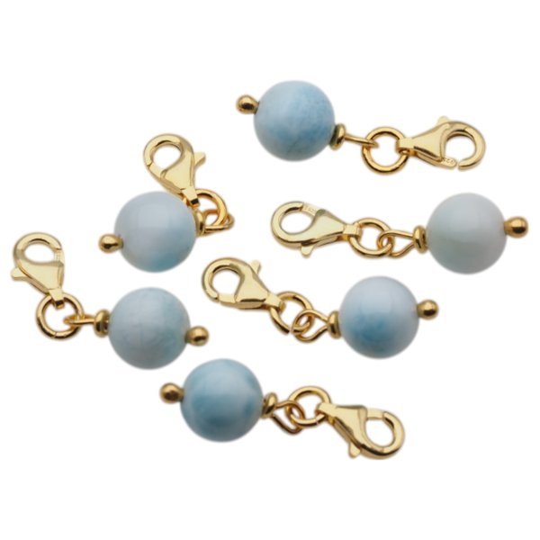 Srebro Ag złocone - zawieszka charms Larimar 8 mm 