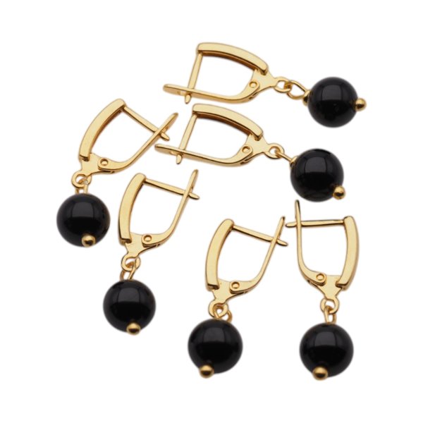 Turmalin czarny w srebrze złoconym - kolczyki kulki