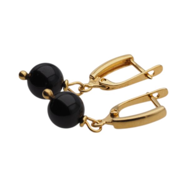 Turmalin czarny w srebrze złoconym - kolczyki kulki