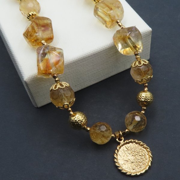 CYTRYN i Hematyt  w srebrze złoconym - naszyjnik obfitości i miłości