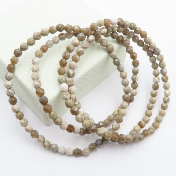 Krzemień Pasiasty kulki fasetowane 4mm - bransoletka 19 cm