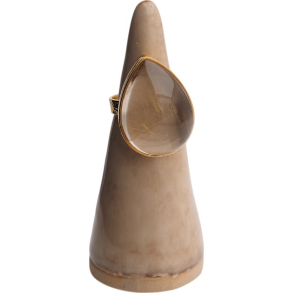 Kwarc Rutylowy ze złotą nitką i srebro złocone - pierścionek łezka (Rozmiar Jubilerski 16)