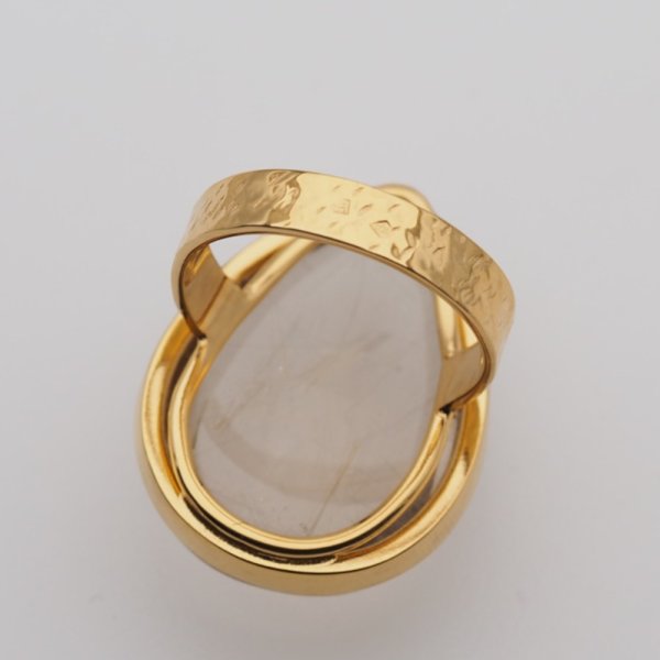 Kwarc Rutylowy ze złotą nitką i srebro złocone - pierścionek łezka (Rozmiar Jubilerski 16)