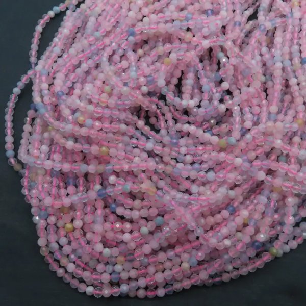 Morganit fasetowany kulki 3,5 mm – sznur ok. 38 cm