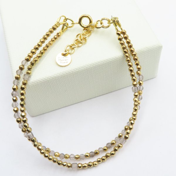 Podwójna Bransoletka dla KOZIOROŻCA - Kwarc Dymny, Hematyt w srebrze złoconym