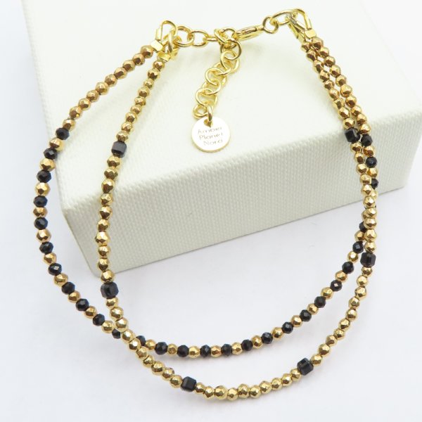 Podwójna Bransoletka - Turmalin , Hematyt w srebrze złoconym