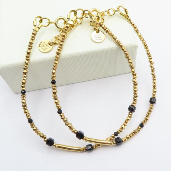 Spinel, Turmalin i Hematyt srebro złocone  - bransoletka