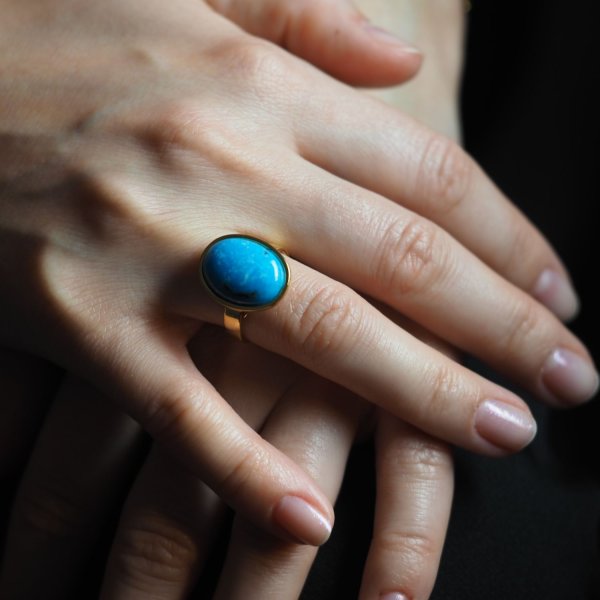 Turkus i srebro złocone - pierścionek owal (2 warianty do wyboru)