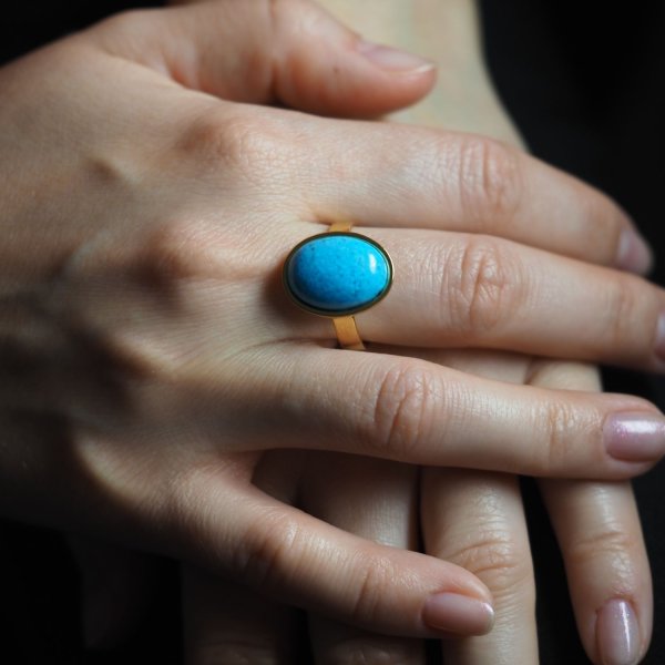 Turkus i srebro złocone - pierścionek owal (2 warianty do wyboru)