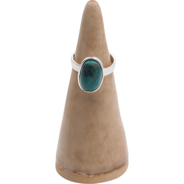 Chryzokola i srebro - pierścionek owal (Rozmiar Jubilerski 14) z regulacją