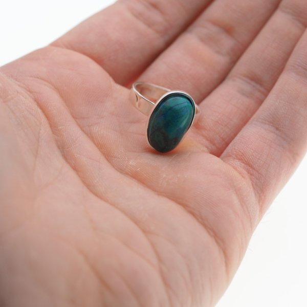 Chryzokola i srebro - pierścionek owal (Rozmiar Jubilerski 14) z regulacją