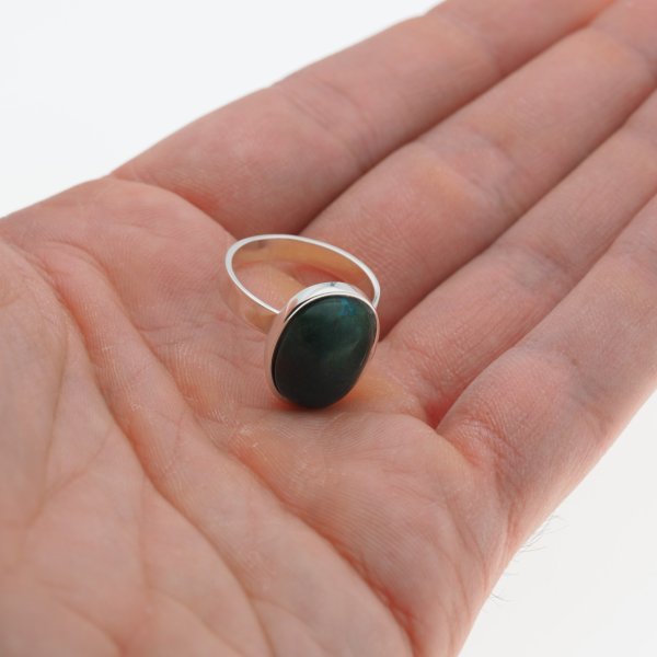 Chryzokola i srebro - pierścionek owal (Rozmiar Jubilerski 17) z regulacją