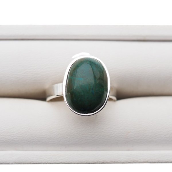 Chryzokola i srebro - pierścionek owal (Rozmiar Jubilerski 17) z regulacją