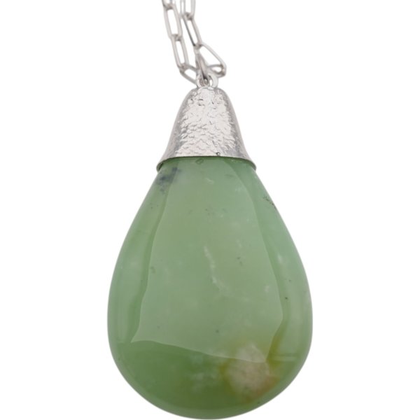 Chryzopraz i srebro rodowane - naszyjnik na łańcuszku