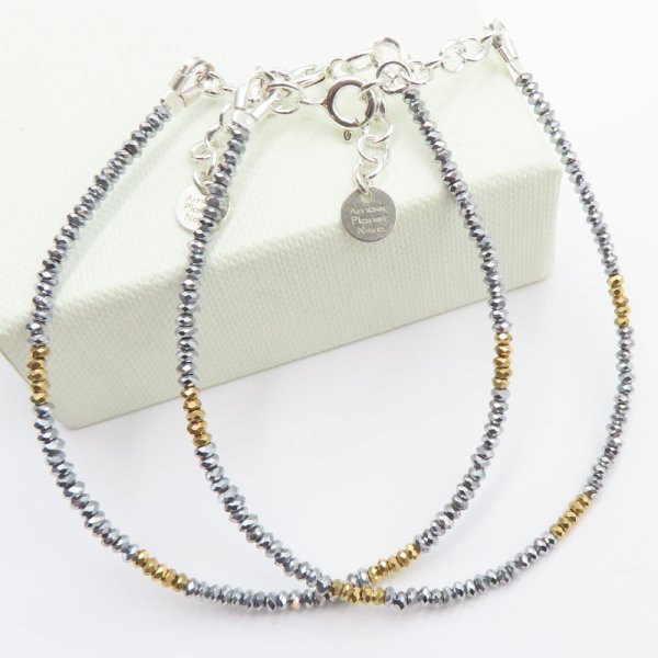 Hematyt i srebro - bransoletka