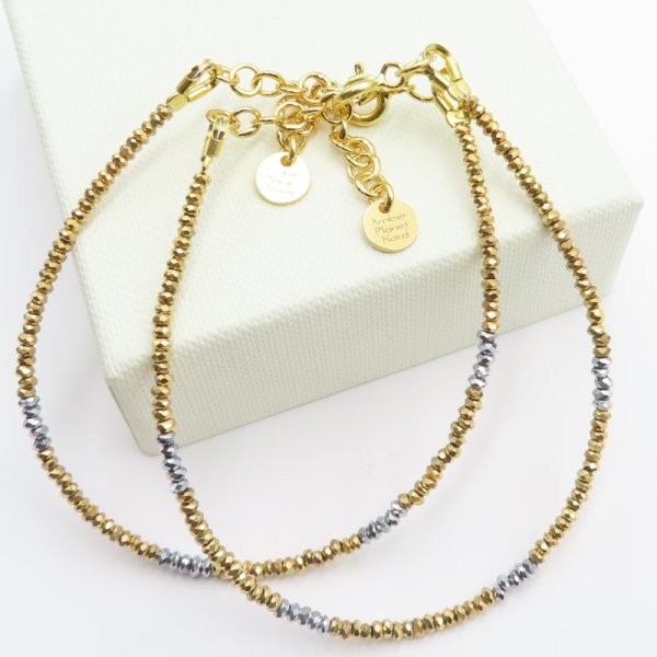 Hematyt i srebro złocone  - bransoletka