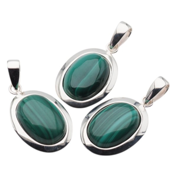 Malachit i srebro - zawieszka owal