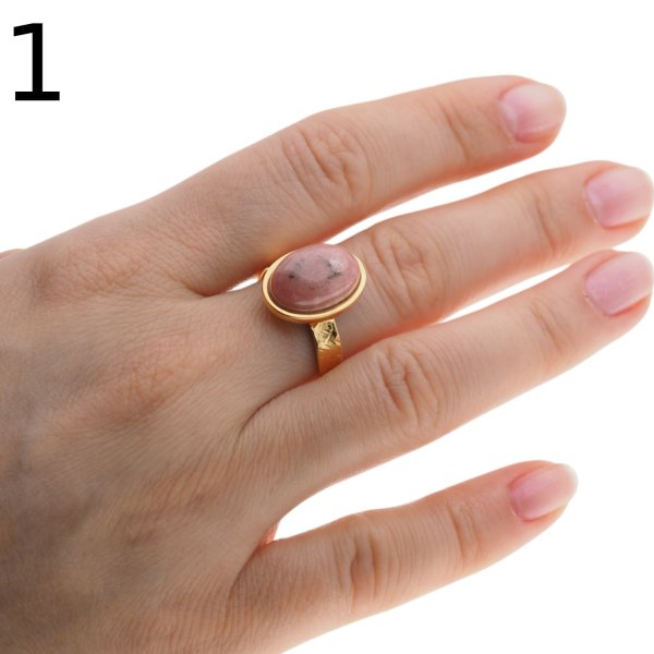 Rodochrozyt i srebro złocone (podwójnie) - pierścionek owal z regulacją (różne rozmiary)