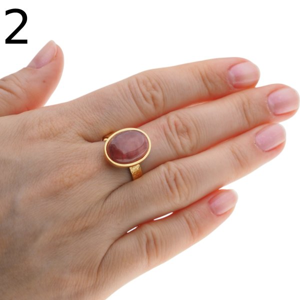 Rodochrozyt i srebro złocone (podwójnie) - pierścionek owal z regulacją (różne rozmiary)