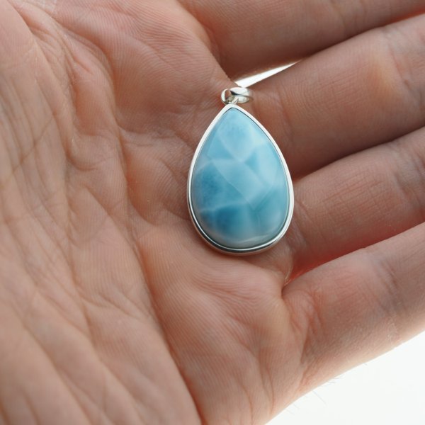 Larimar i srebro - zawieszka łza