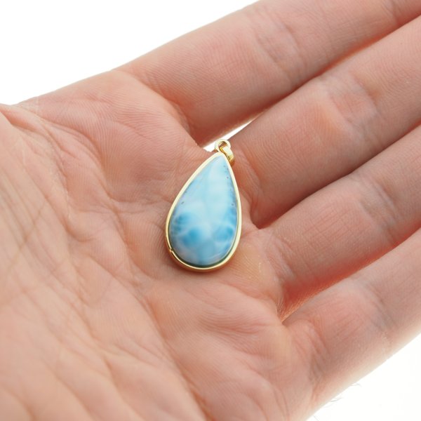 Larimar i srebro złocone - zawieszka łza