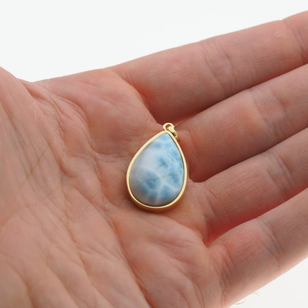 Larimar i srebro złocone - zawieszka łza