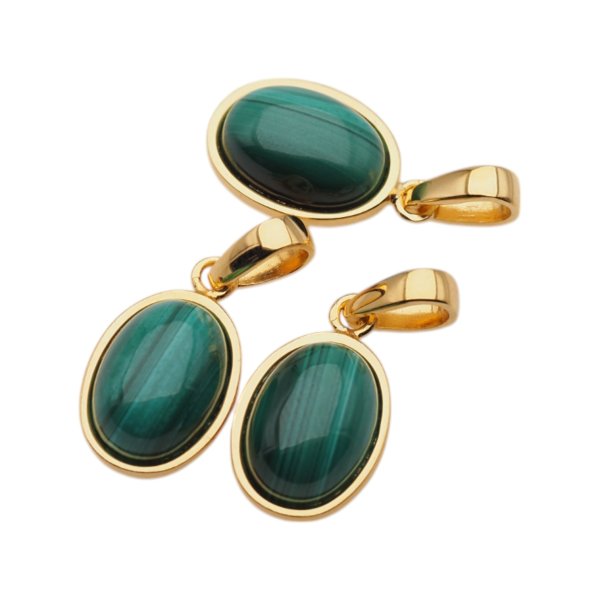 Malachit i srebro złocone - zawieszka owal