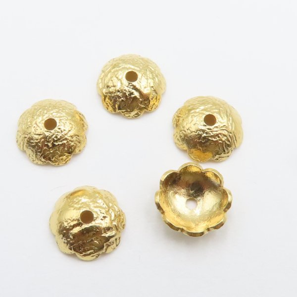 Srebro Złocone Ag - czapeczka młotkowana ozdobna 7,3mm  