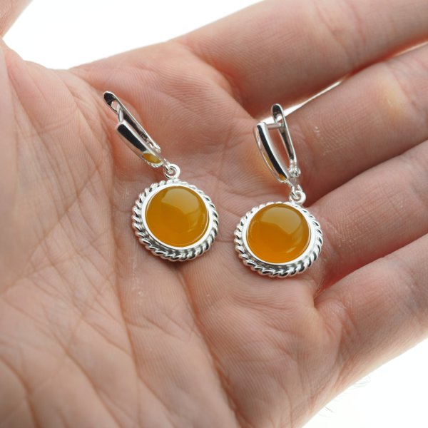 Agat pomarańczowy i srebro - kolczyki 12 mm 